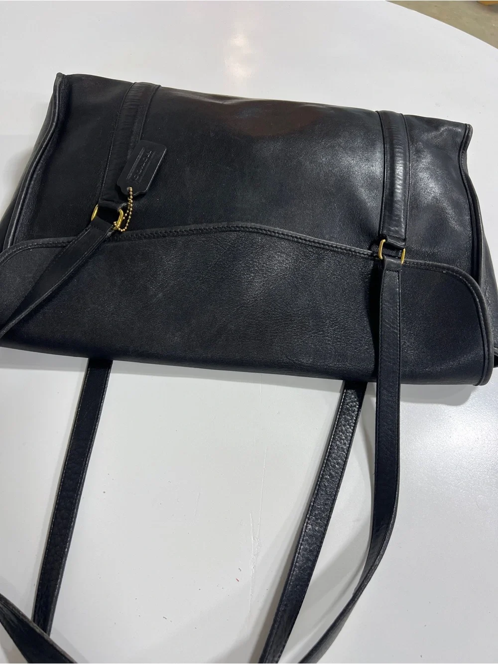 Coach Black Envelope Portfolio Leather Shoulder Bag with Gold-Tone Hardware